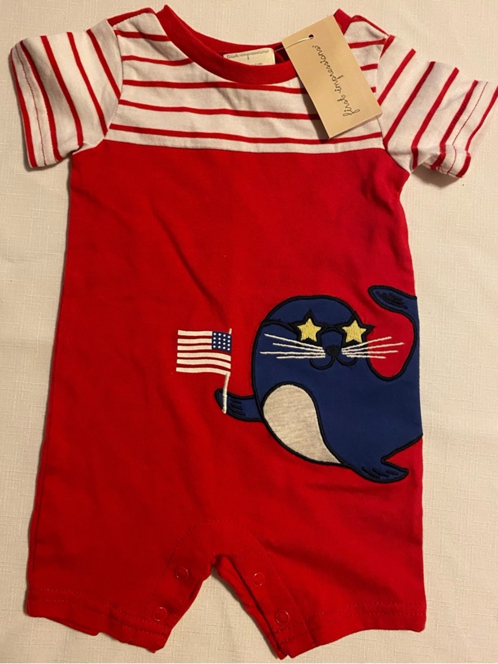 New-First Impressions Baby Boys Patriotic Walrus Sunsuit 
Size 0-3m